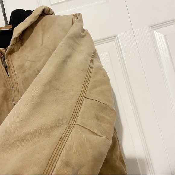 Vintage Carhartt Kids Large Distressed Lined Full Zip Hooded Jacket Brown Faded - Picture 9 of 12